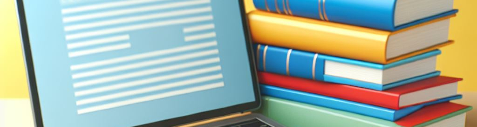 afbeelding met een laptop en een stapel boeken